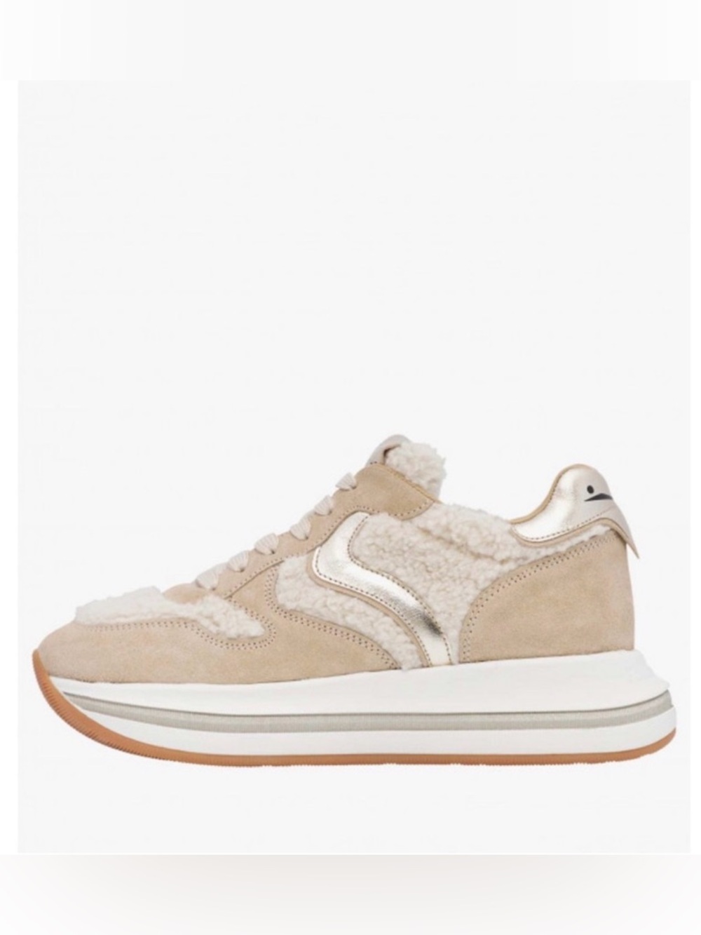 NWT VOILE BLANCHE MERRY CURLY. Leather And Wool Sneakers in Beige